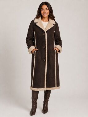 L.L. Bean Women's Brown Faux Suede Sherpa Lined Long Coat Size Extra Large